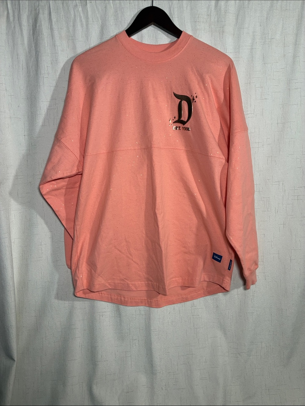 Disney Coral Pink Long Sleeve Crewneck Shirt with D Logo